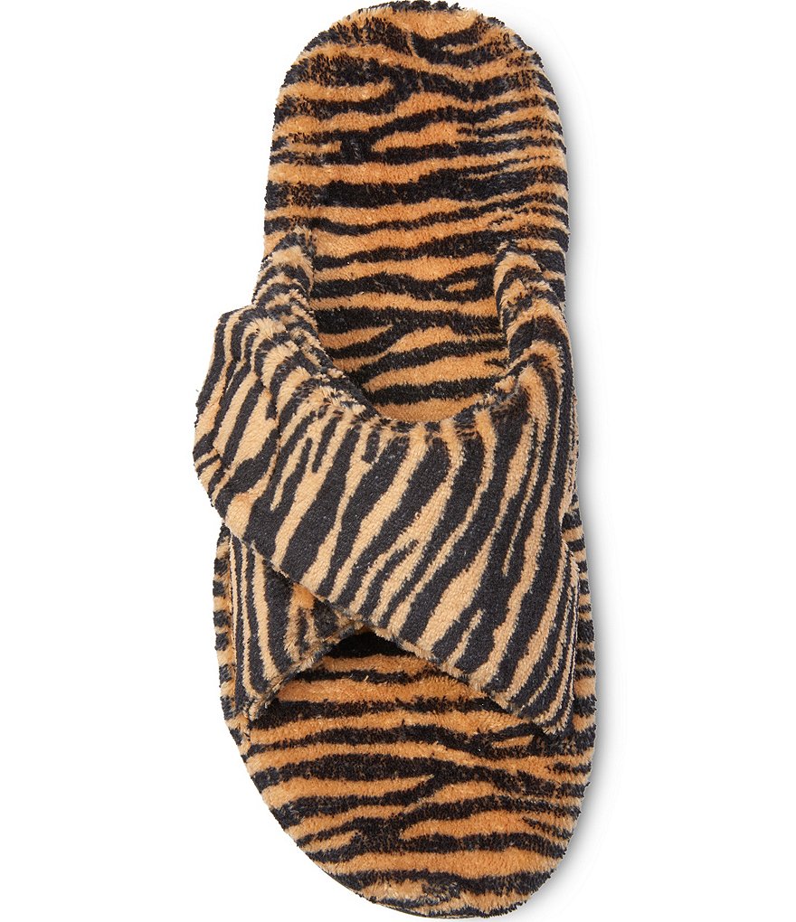 Vionic Relax Tiger Faux Fur Animal Print Criss-Cross Slippers