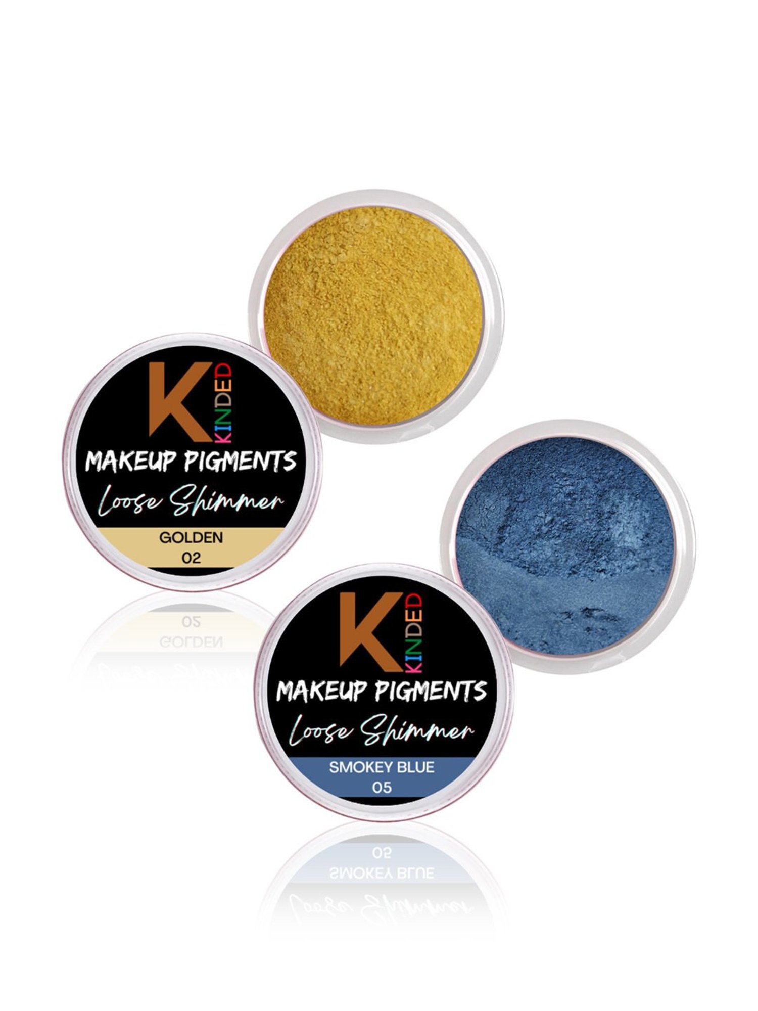 KINDED Makeup Pigments Loose Shimmer Powder Eyeshadow 02 Golden & 05 Smokey Blue Combo