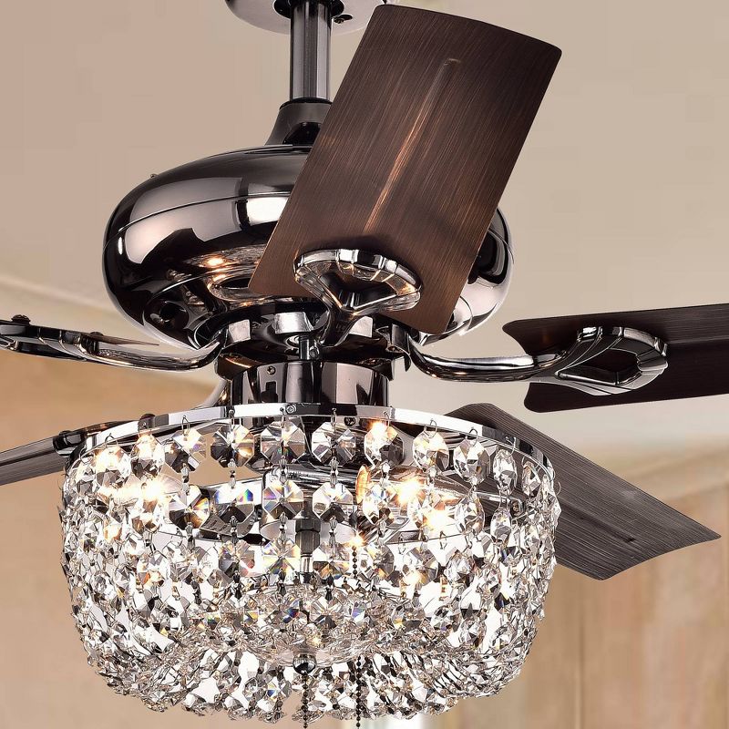43" x 43" x 24" Angel Crystal Chandelier 5 Blade Ceiling Fan Brown/Silver - Warehouse of Tiffany