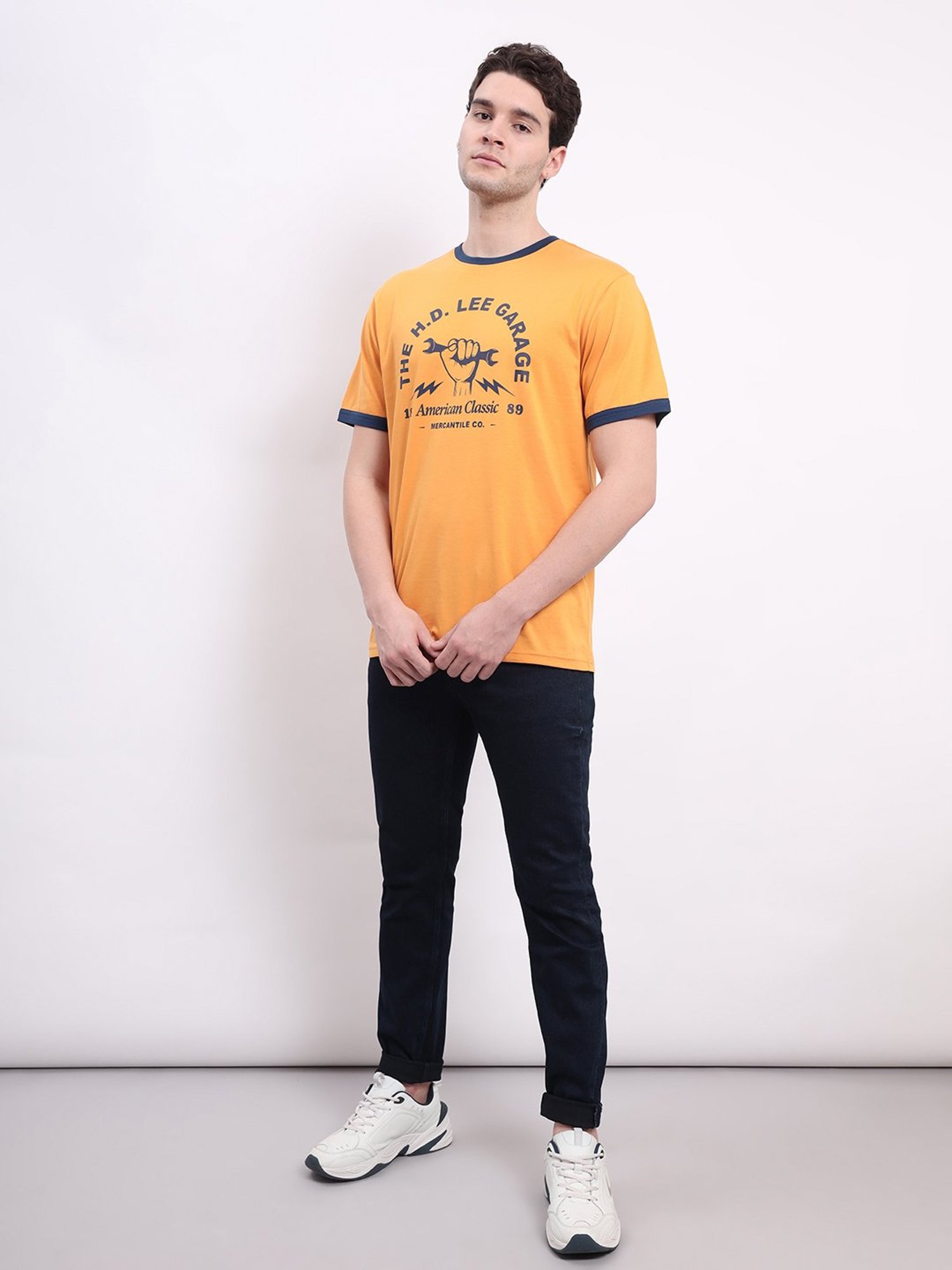 Lee Orange Comfort Fit Graphic Print Cotton Crew T-Shirt