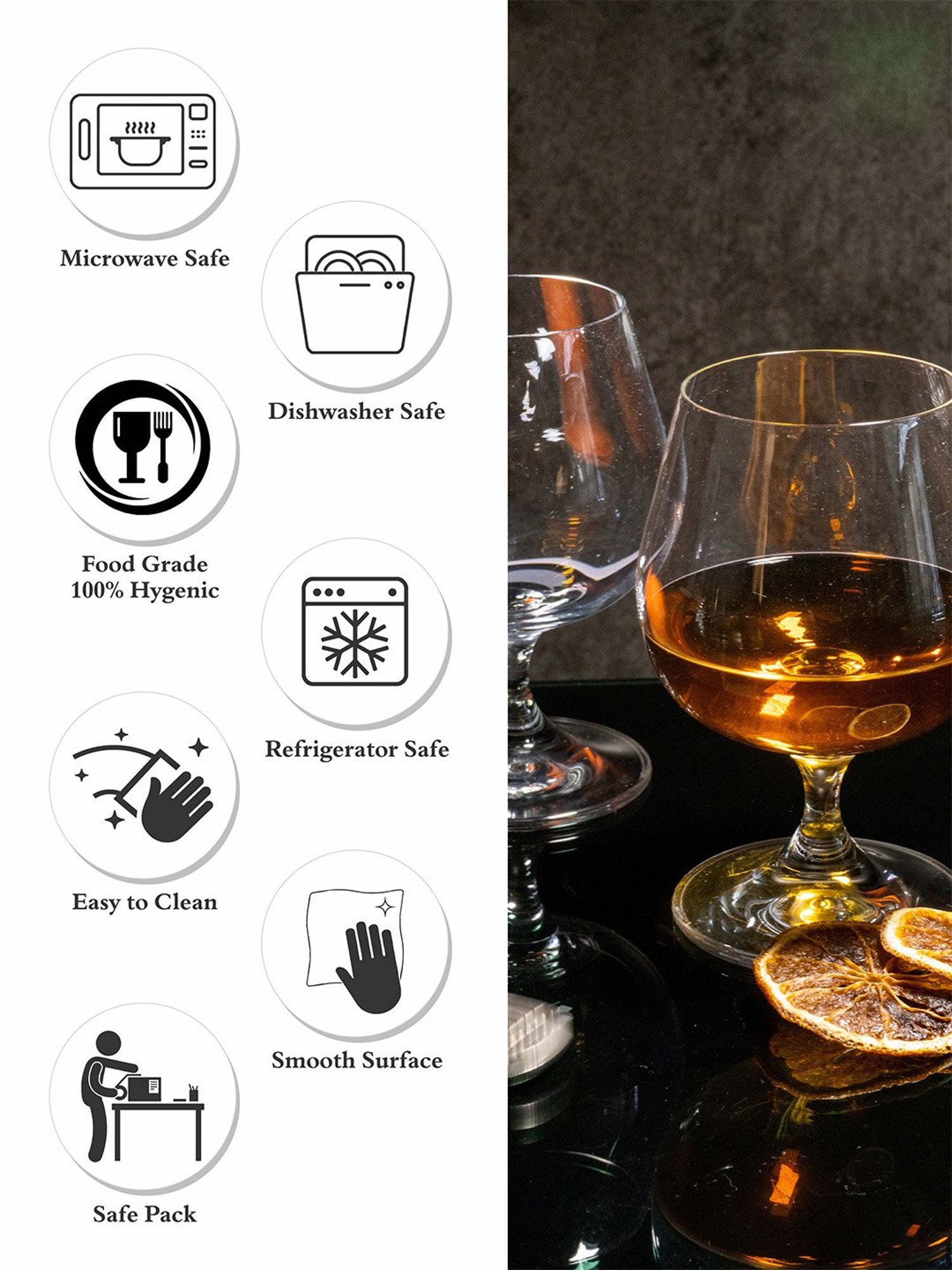 Goodhomes Transparent Glass Wine Glasses - Set of 6 (250ml)