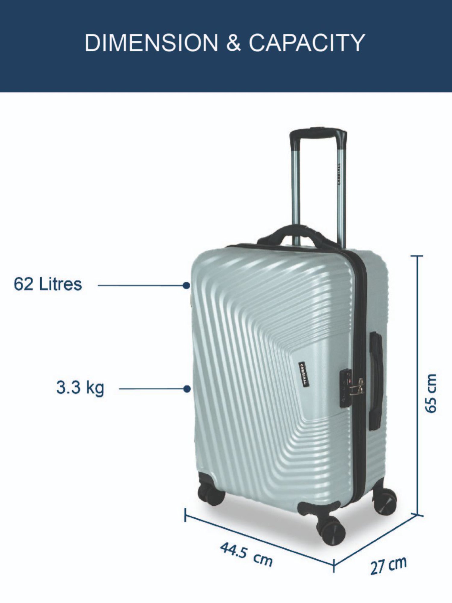 Carriall Silver 8 Wheel Medium Hard Checked Luggage - 44.5 cm