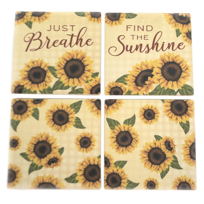 Tabletop 4.0" Sunflowers Pattern Coaster Set Sunshine Absorbant Carson Home Accents  -  Coasters