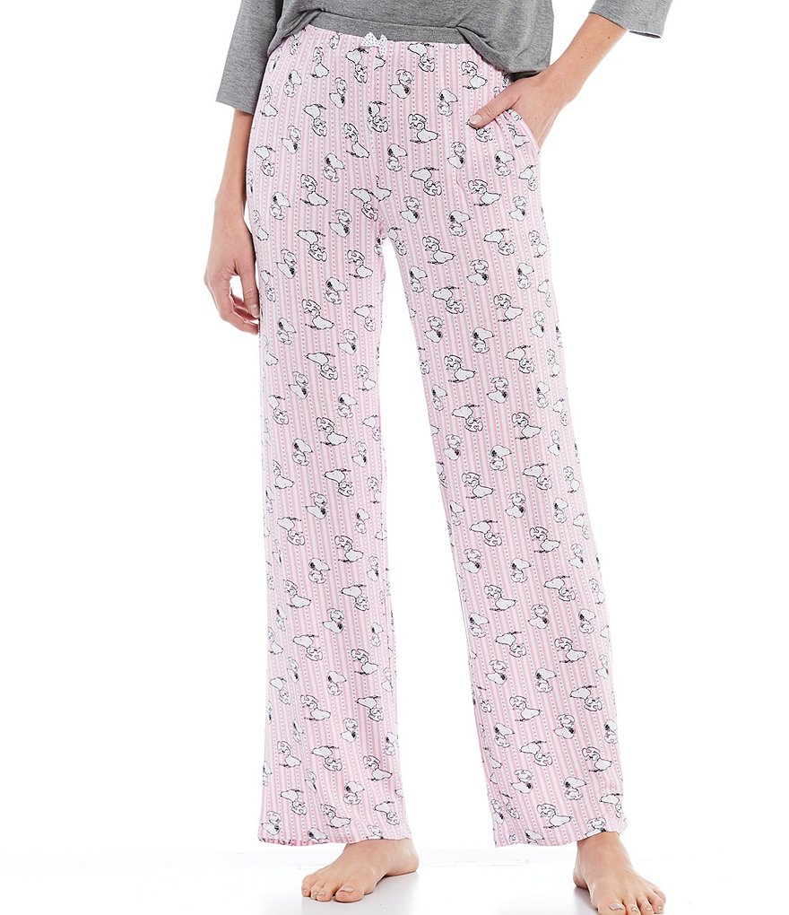 Peanuts Snoopy & Striped Print Jersey Knit Sleep Pants