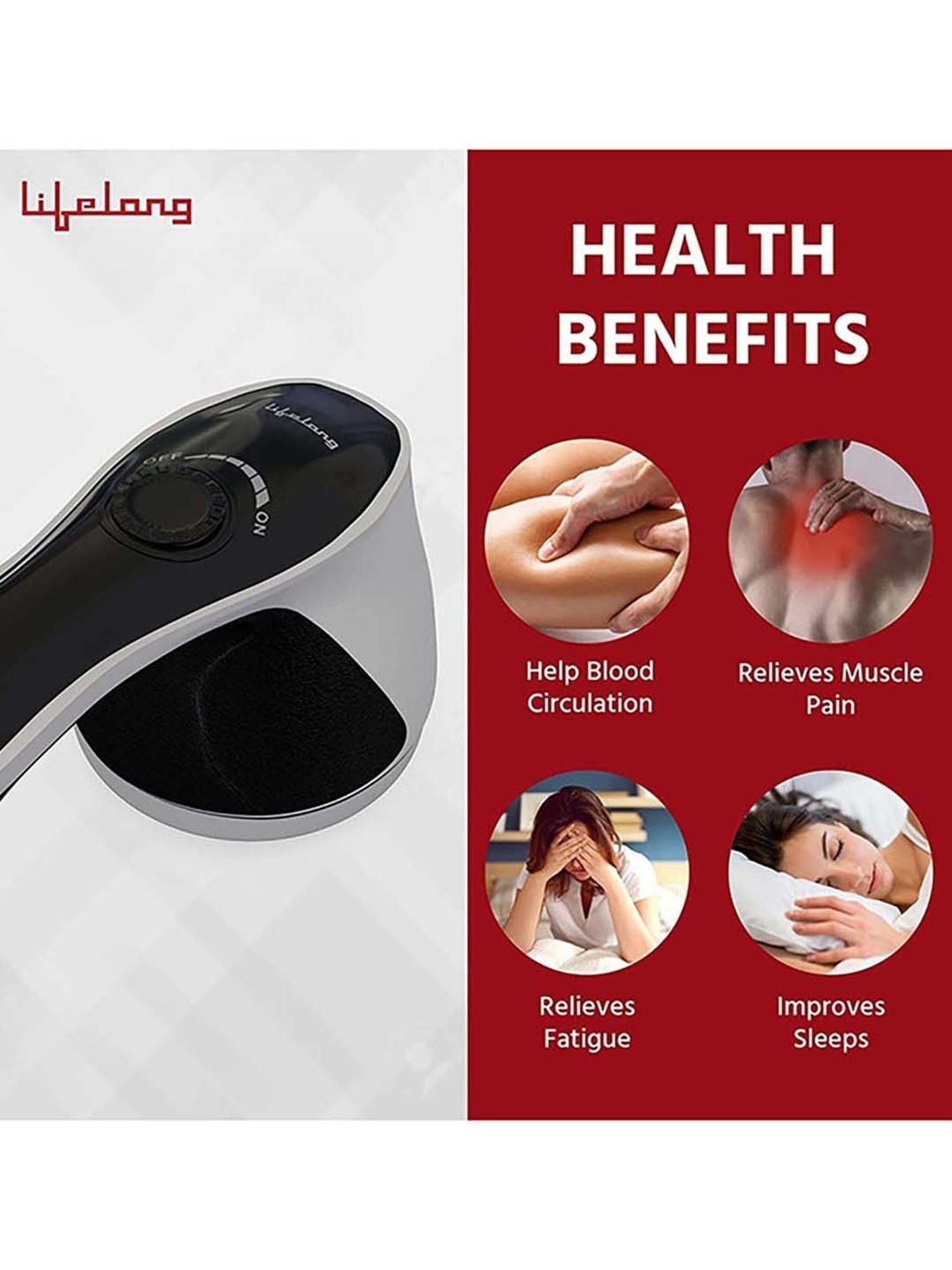 Lifelong LLM423 Electric Handheld Massager (Black & White)