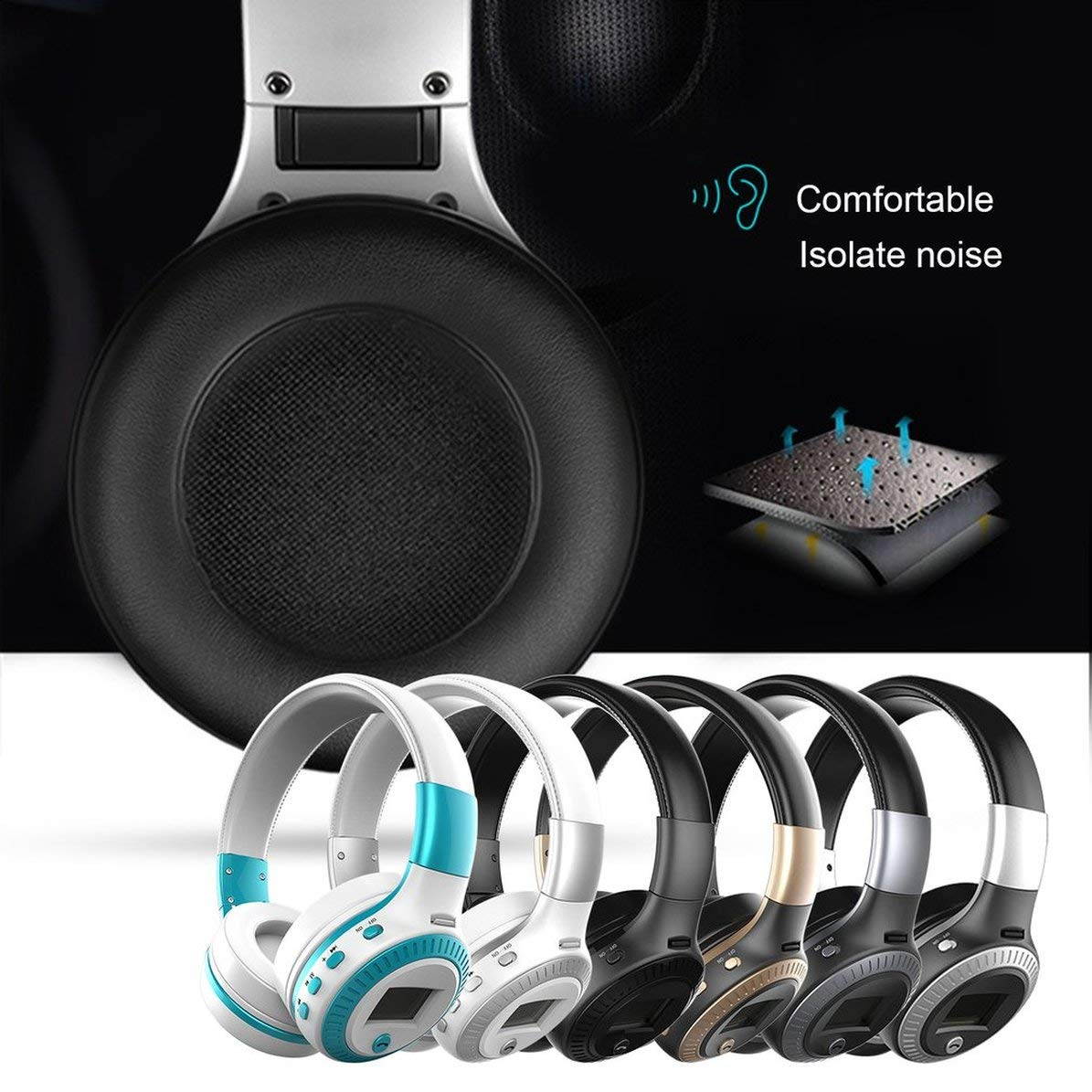 Zgeer Wireless Bluetooth Headphones LED Display Screen Headset Stereo Handsfree with Mic FM Radio TF Card Slot for Computer PC Smartphone