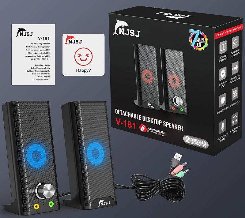 Computer Speakers Detachable 2 in1 PC Gaming Speaker with Stereo Sound 7 Colors Backlit Headphone & Mic Jack,USB Powered 3.5mm Audio Input Mini Soundbar for Tablets Desktop Laptop Cellphone