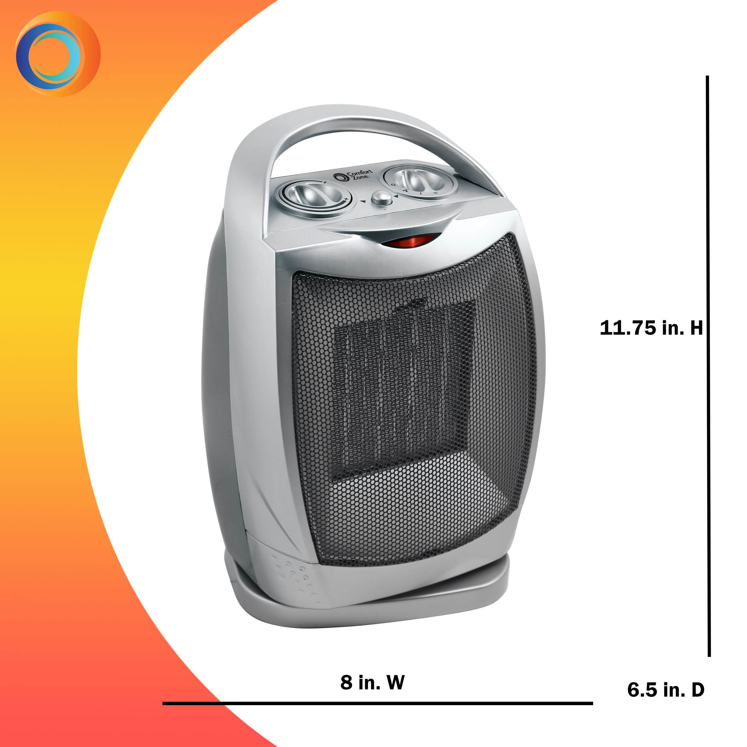 Comfort Zone CZ449 Oscillating Portable Ceramic Space Heater, Silver