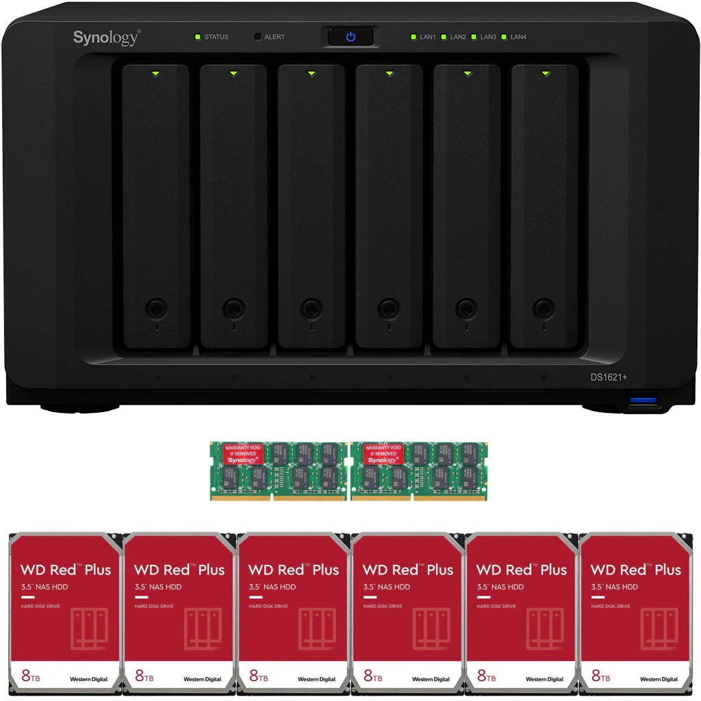 Synology DS1621+ DiskStation with 16GB RAM and 84TB (6 x 14TB) of Western Digital NAS Drives Fully Assembled and Tested By CustomTechSales