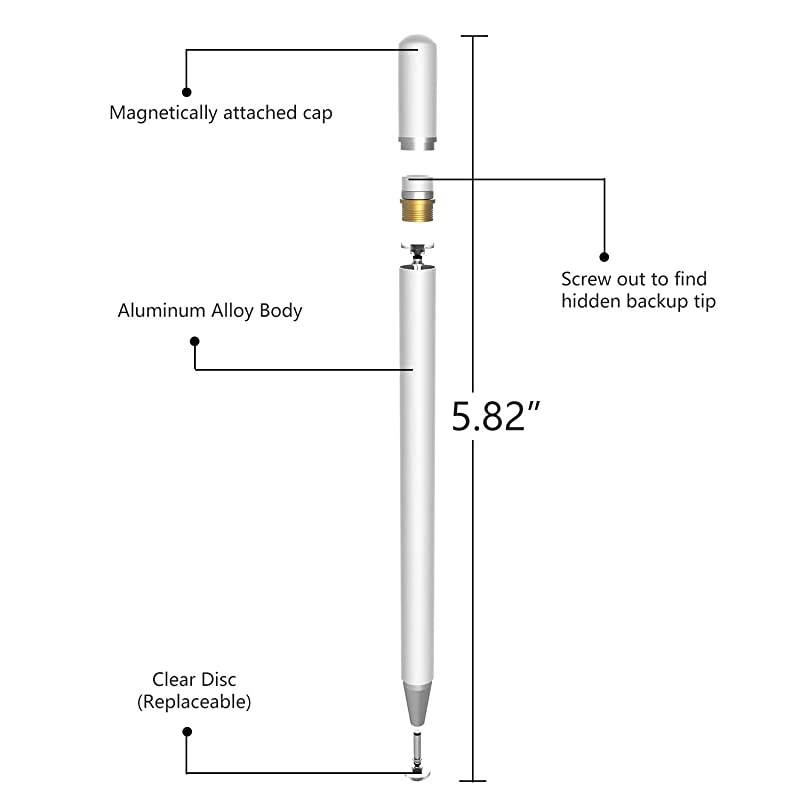 Stylus Pen for Touch Screens High Sensitivity Capacitive Disc Pencil Magnetism Cover Cap Compatibile with iPad ProiPad MiniiPad AiriPhone Series All Capacitive Touch Screens by  White