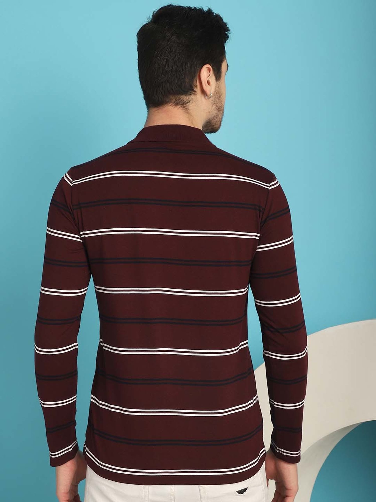 Venitian- Forbidden Clothing Wine Regular Fit Striped Polo T-Shirt