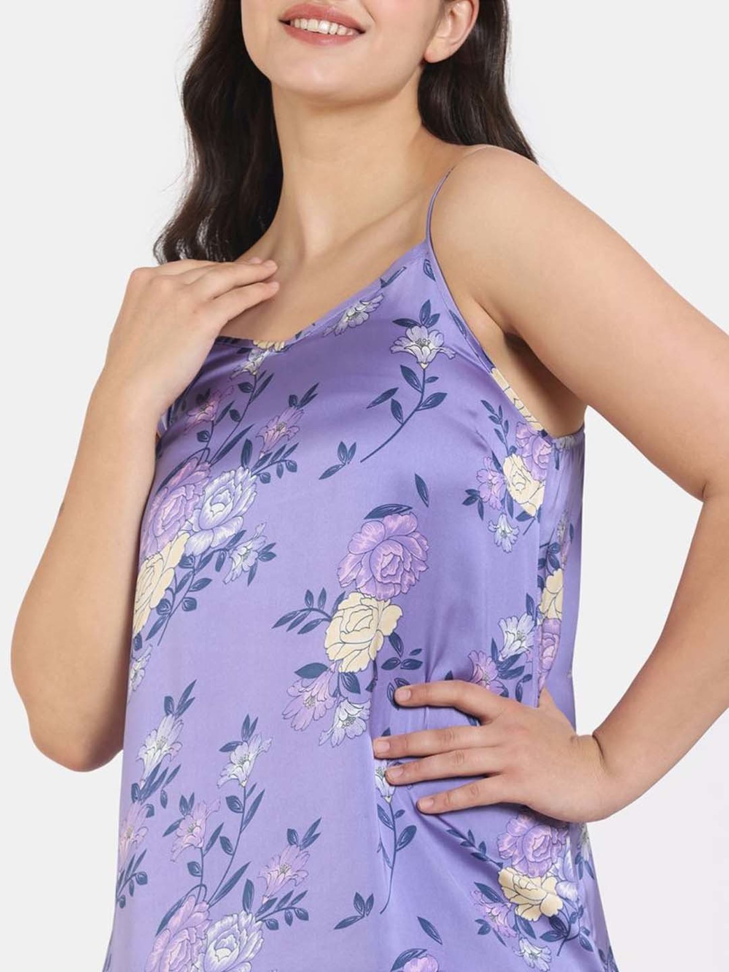 Zivame Purple Floral Print Short Nighty