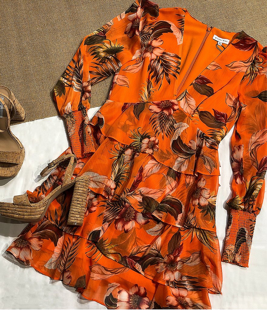 Gianni Bini Audrey Deep V-Neck Long Sleeve Ruffle Dress