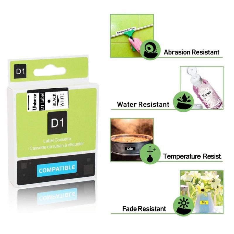 Compatible DYMO Standard D1 43613 Labeling Tape, Black on White for LabelManager 160 280 420P PnP 220P 360D 210D 260P 450 450D 450DUO 500TS Label Makers, 1/4'' W x 23' L, 5-Pack