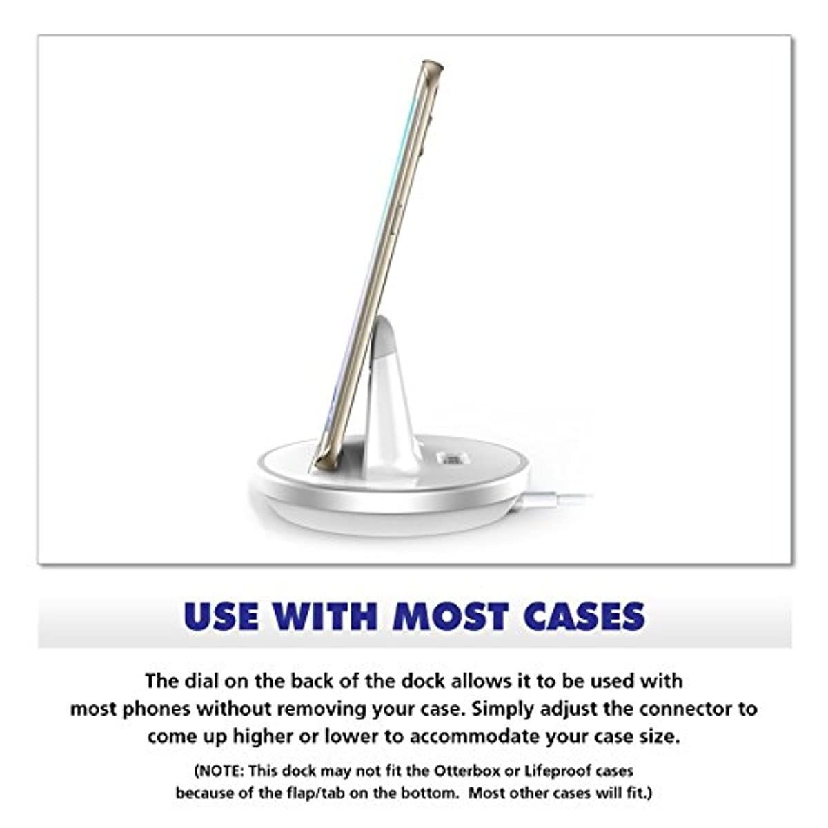 RND Dock for Samsung Galaxy Note 2, Note 4, Note 5, and Note Edge (Works with Rugged, Dual Layer, Slim Cases, and no Cases)(White with Silver Trim)