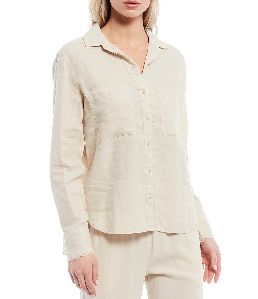 Cloth & Stone Woven Fray Placket Button Front Top
