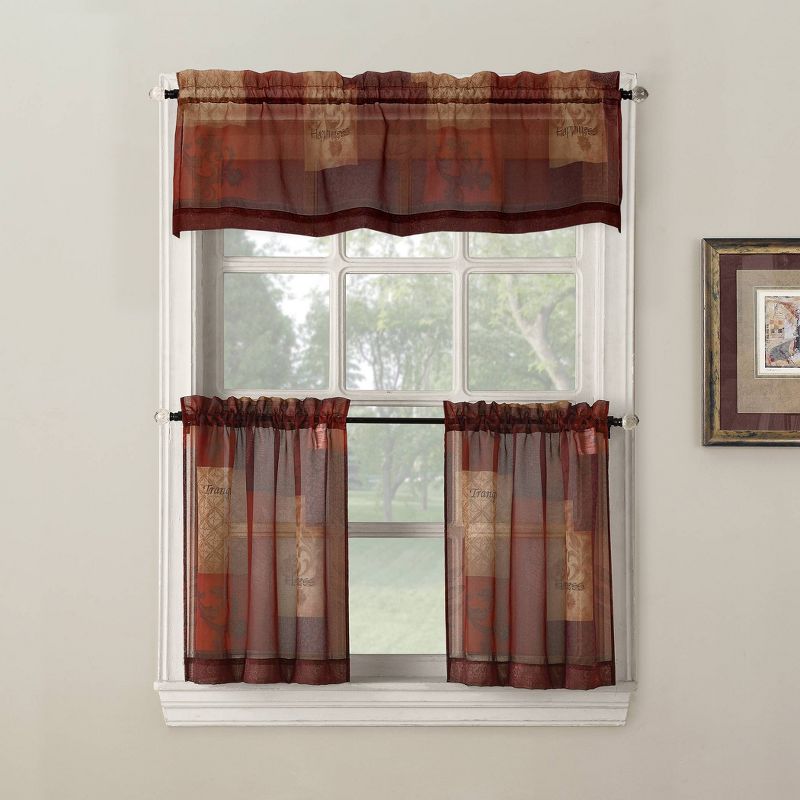 Kate Aurora Holiday Living Classic Poinsettia Complete 3 Piece Christmas Kitchen Curtain Tier & Valance Set - 58 in. W x 36 in. L