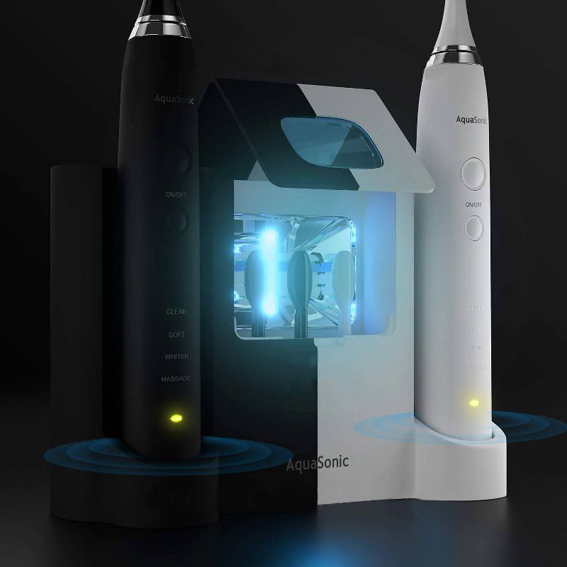 Aquasonic Duo Pro Dual Handle Ultra Whitening Electric Toothbrushes - Black & White