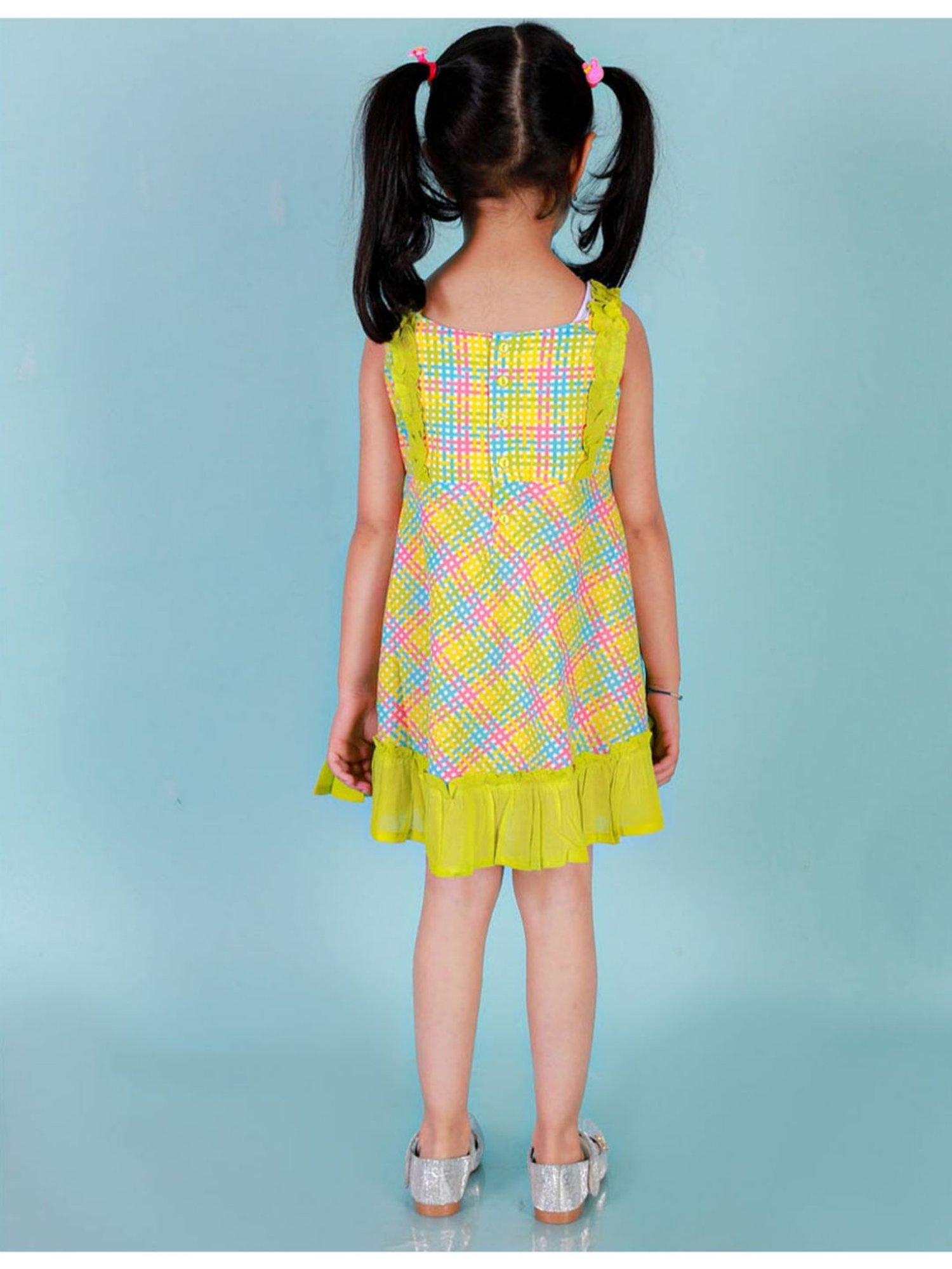 Lil Drama Kids Light Green Checks Dress