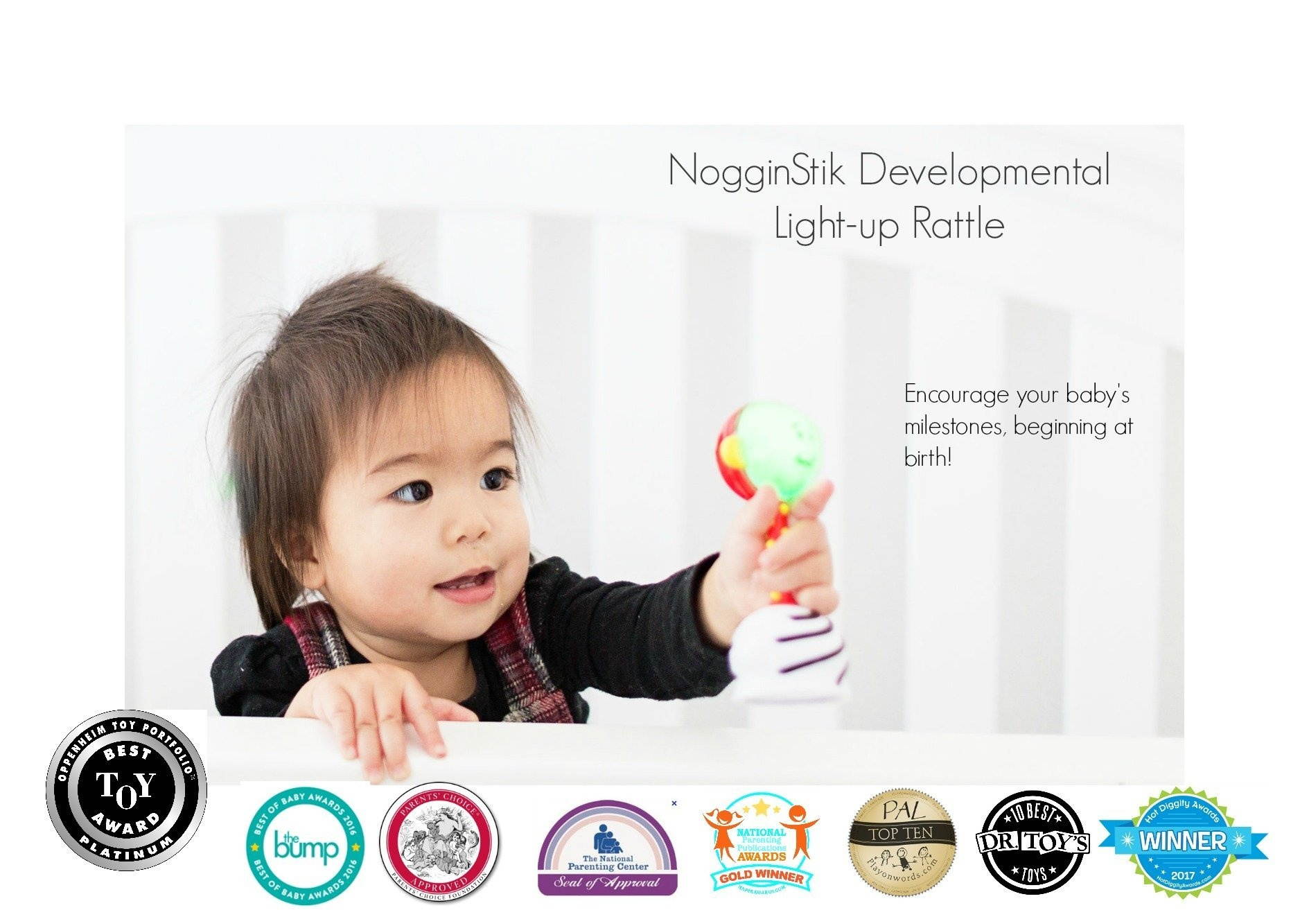 SmartNoggin NogginStik Developmental Light-Up Rattle - Encourage Developmental Milestones from Infant - 12 months