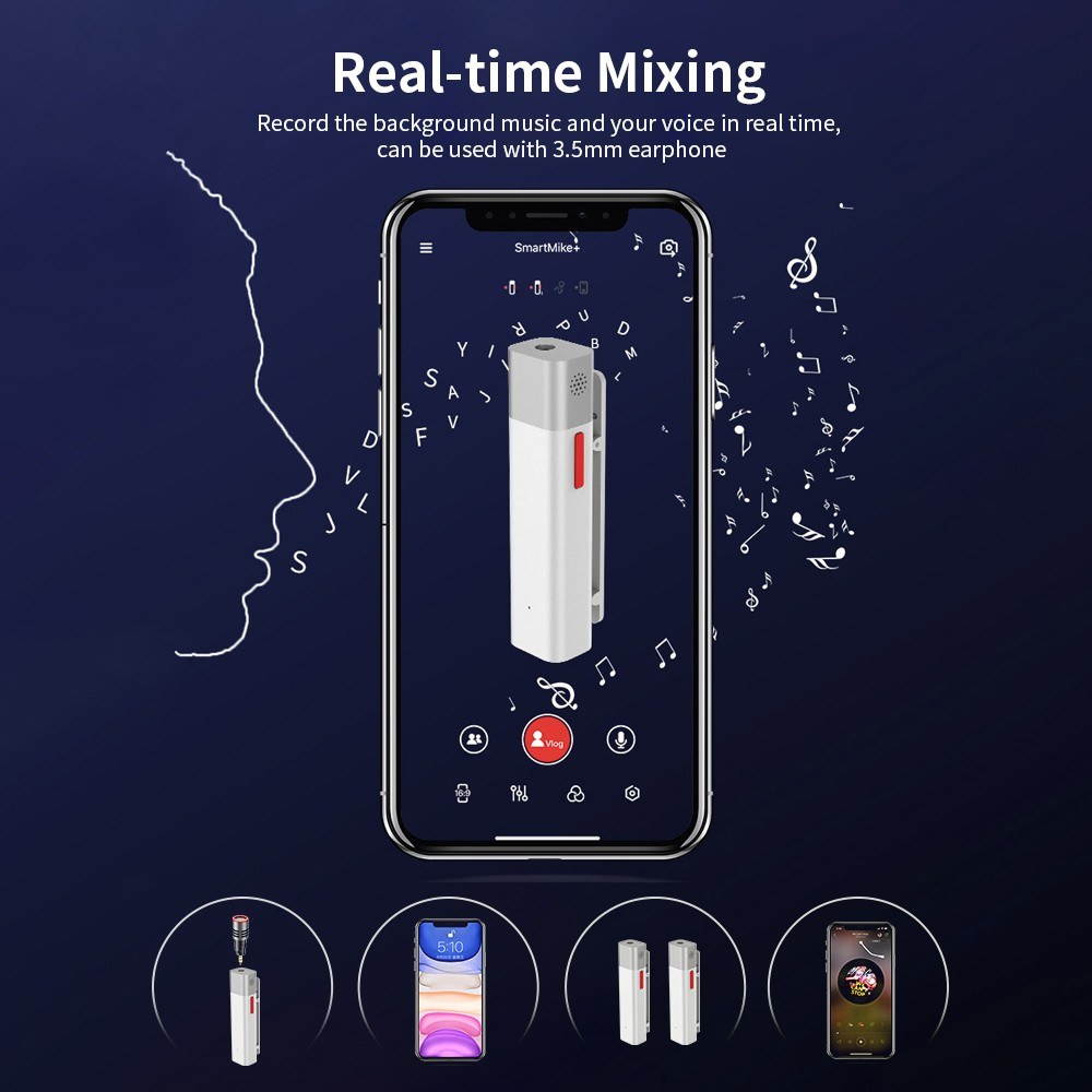 SmartMike+ Wireless BT Microphone BT Headset Volg Video Radio Device Short Video Recording Device for Vlogger