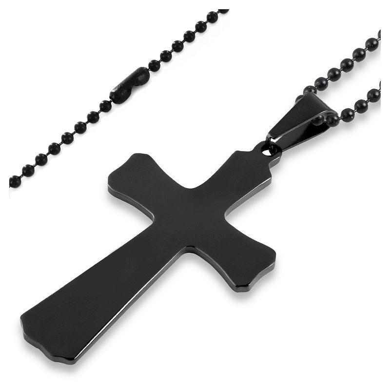 Men's Black Plated Stainless Steel Tapered Cross Pendant Necklace - Black (24")