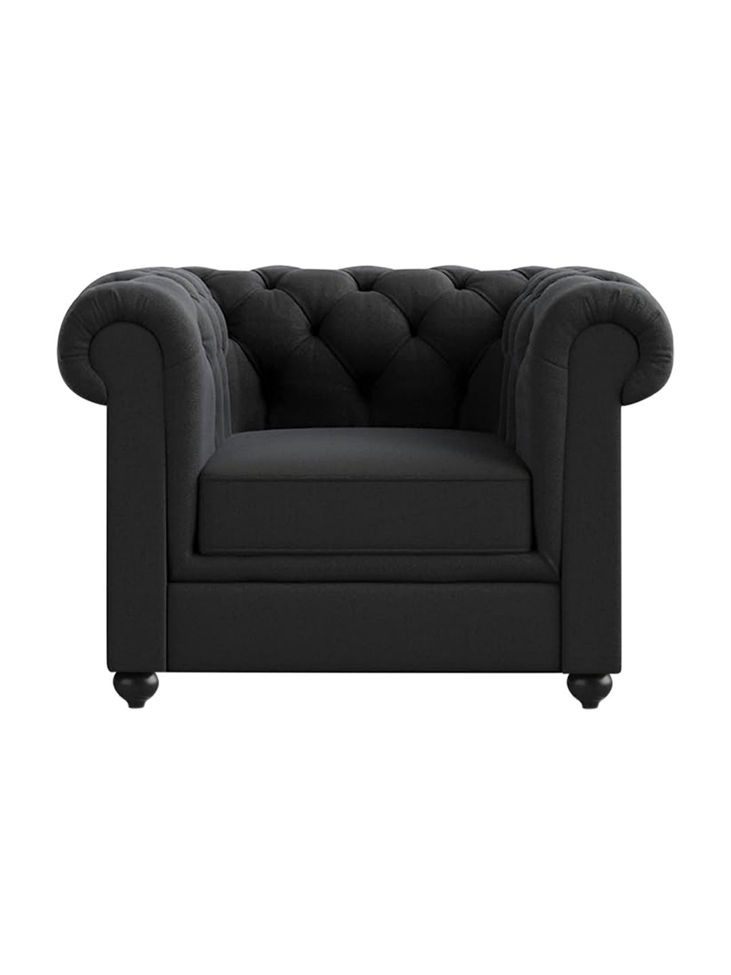 Trevi Manchester Quilted Black Fabric & Neem Wood 1 Seater Sofa