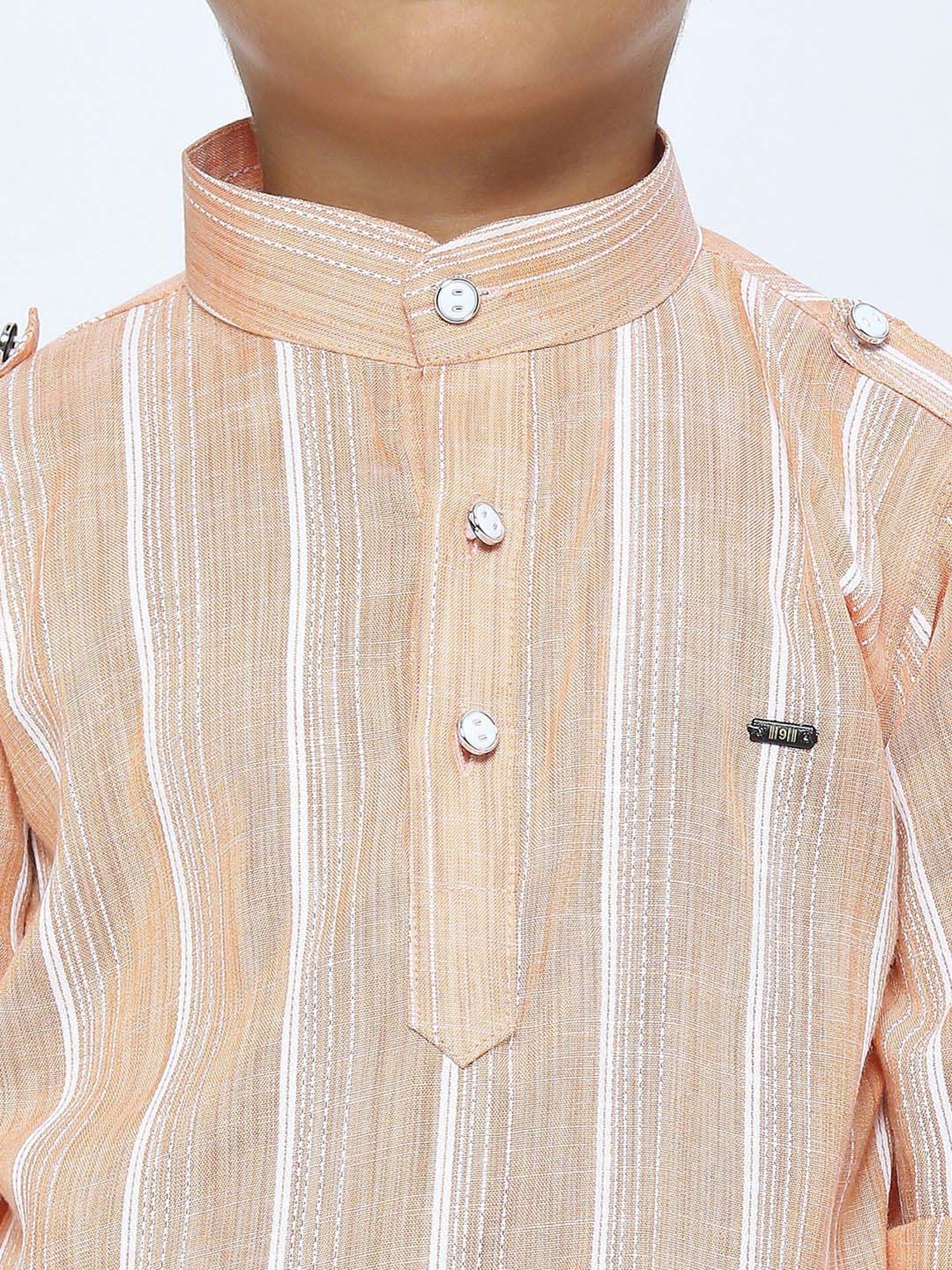 Kids Island Boys Orange Striped Full Sleeves Kurta Set