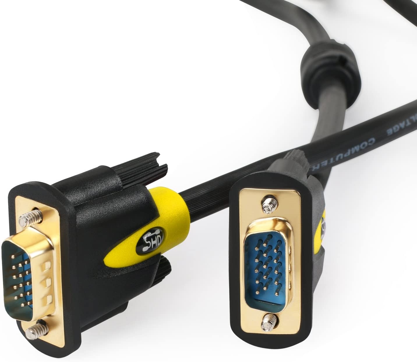 VGA Cable 3FeetSHD VGA to VGA Monitor Cable HD15 SVGA for PC Laptop TV Projector Black and Yellow Color