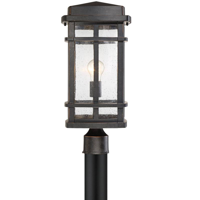 John Timberland Mission Outdoor Post Light Fixture Oil Rubbed Bronze 19 1/4" Clear Seedy Glass for Exterior Garden Yard Walkway