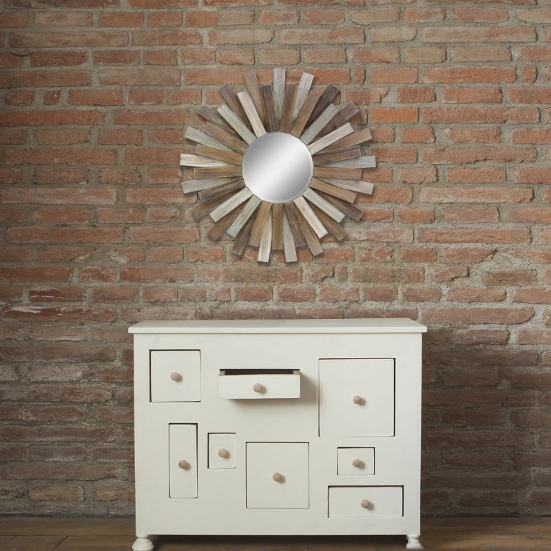 31.3" x 31.3" Wooden Sunburst Wall Mirror Brown - Stonebriar Collection