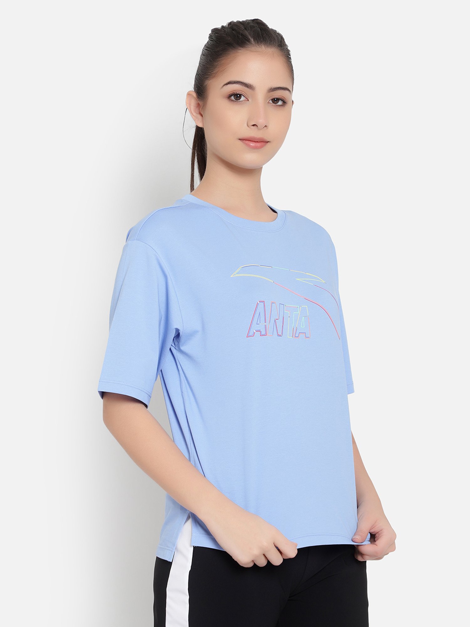 Anta Blue Cotton Printed Sports T-Shirt