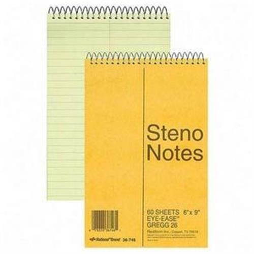 Rediform 36746 Standard Spiral Steno Book, Gregg Rule, 6 x 9, Green, 80 Sheets/Pad