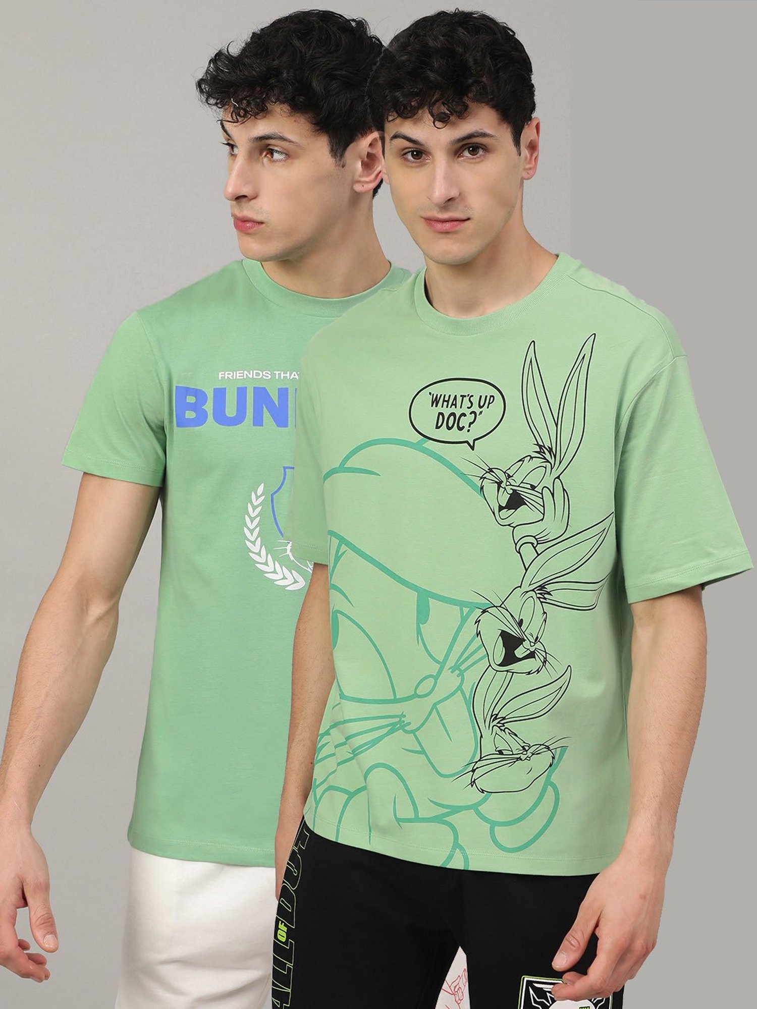 Free Authority Green Regular Fit Looney Tunes Print T-Shirt - Pack of 2