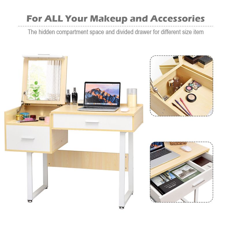 Costway Vanity Table Flip Top Square Makeup Table Writing Table