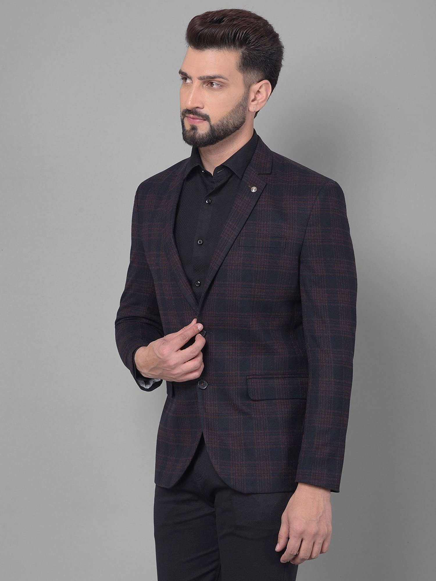 Crimsoune Club Black Slim Fit Checks Blazer