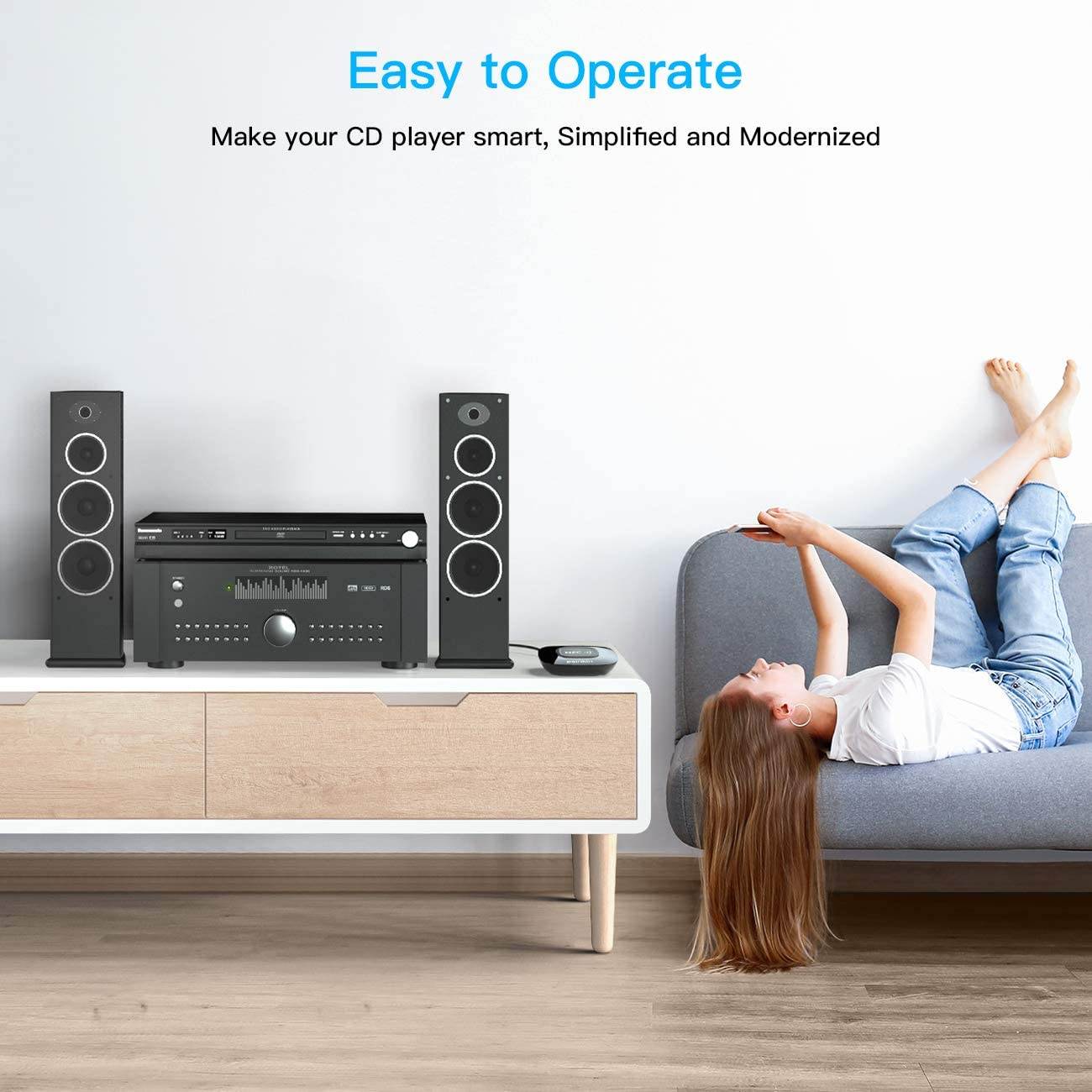 Bluetooth Receiver Wireless, NFC-Enabled Audio Adapter 4.0 for HD Home Stereo Music Streaming Sound System for 3.5mm (AUX and RCA)