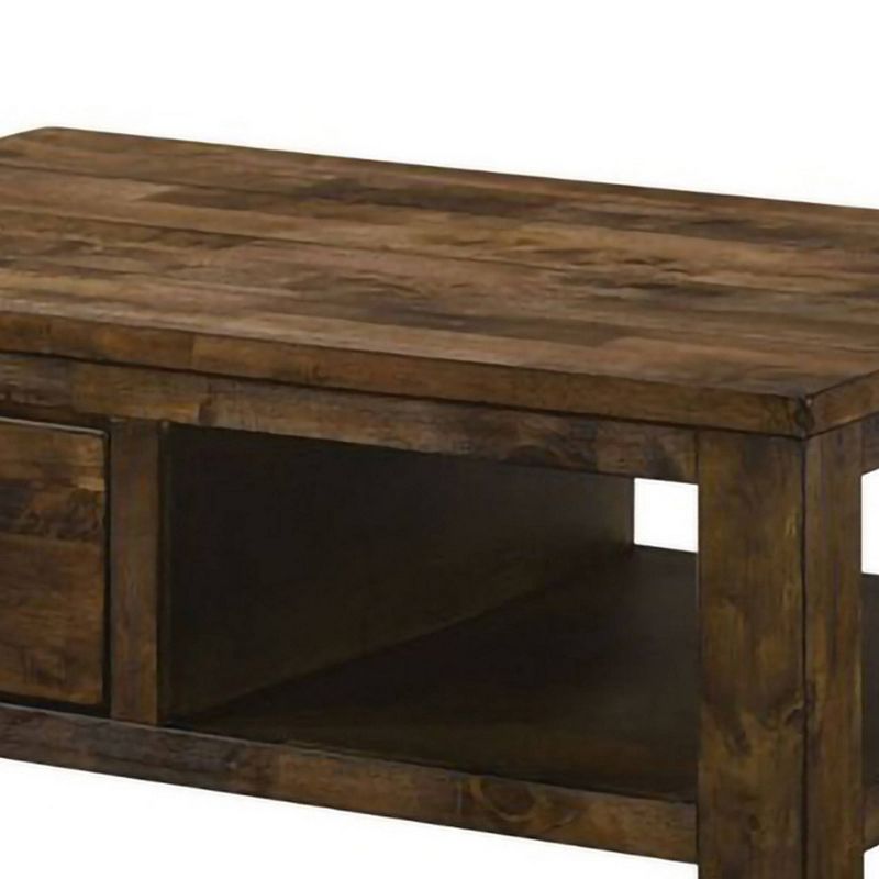 47" Coffee Table with 1 Drawer and Open Shelf Rustic Brown - Benzara