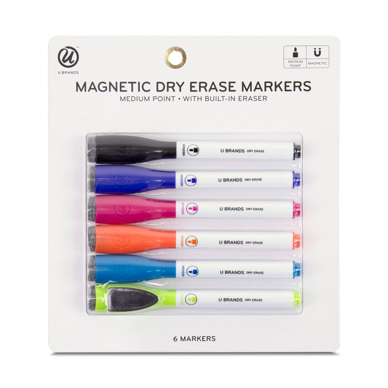 U Brands 6ct Magnetic Dry Erase Markers with Eraser Cap