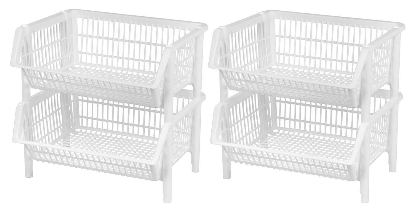 IRIS Jumbo Stacking Basket, 4 Pack, White