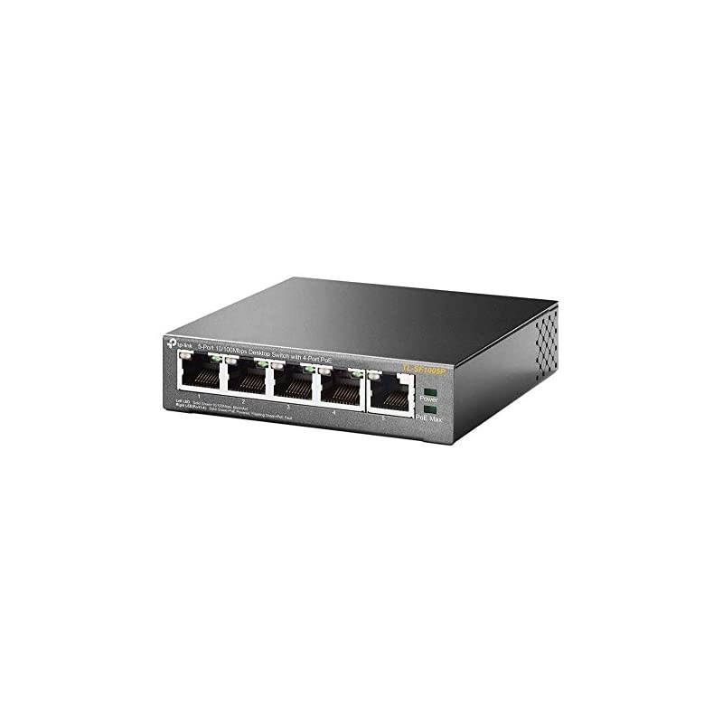 5 Port Fast Ethernet 10100Mbps PoE Switch | 4 PoE Ports 58W | Desktop | Plug Play | Sturdy Metal w Shielded Ports | Fanless | Limited Lifetime Protection | Unmanaged TLSF1005P