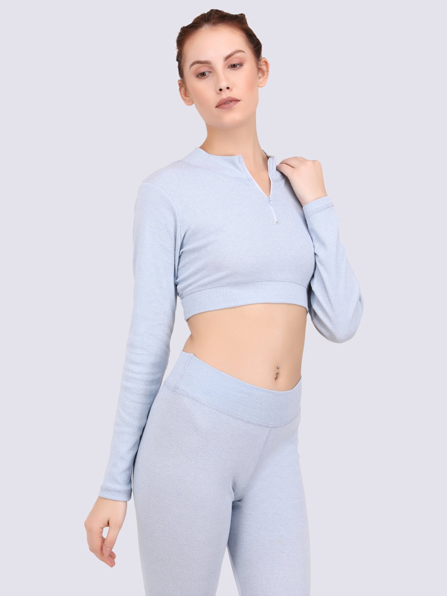 EVERDION Grey Cotton Sports Crop Top