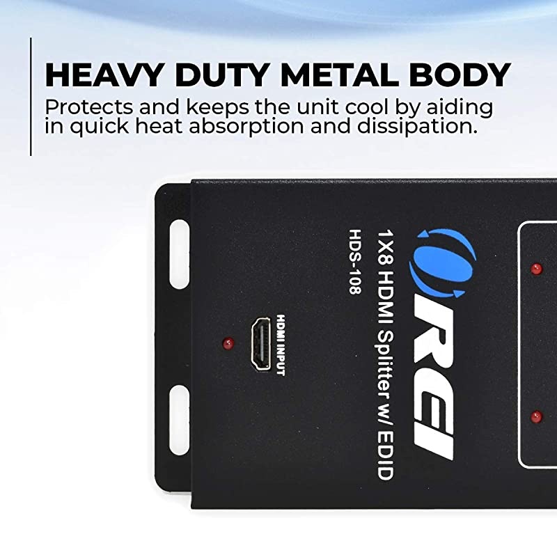 1x8 8 Ports HDMI Powered Splitter by  for Full HD 1080P 4K @ 30Hz & 3D Support (One Input To Eight Outputs), Model Number: HDS-108