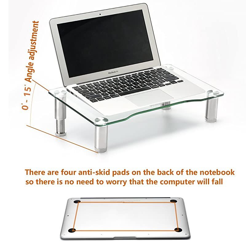 Tempered Glass Computer Monitor Riser with Height Adjustable Multi Media Desktop Stand for Flat Screen LCD LED TV, Laptop/Notebook/Xbox One,HD01T-002