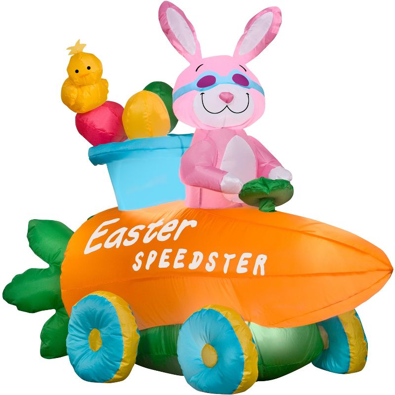 Northlight Easter 4' Inflatable Prelit Bunny Driving an Egg Car Outdoor Decoration - White/Pink