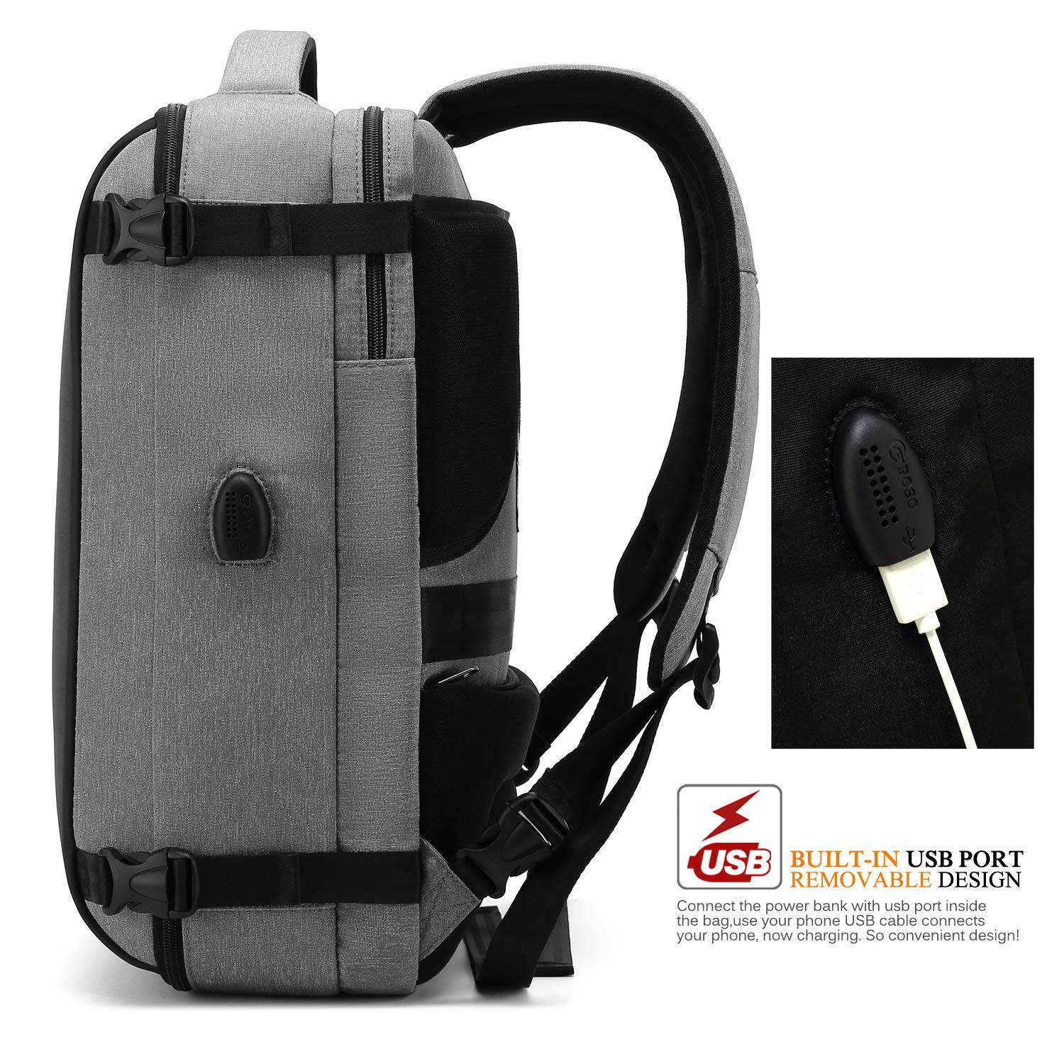 LUOM Laptop Backpack 15.6 Inch Stylish School Computer Backpack Casual Daypack Laptop Bag Water Repellent Nylon Business Bag Tablet with USB Port for Travel/Business/College/Women/Men-Gray