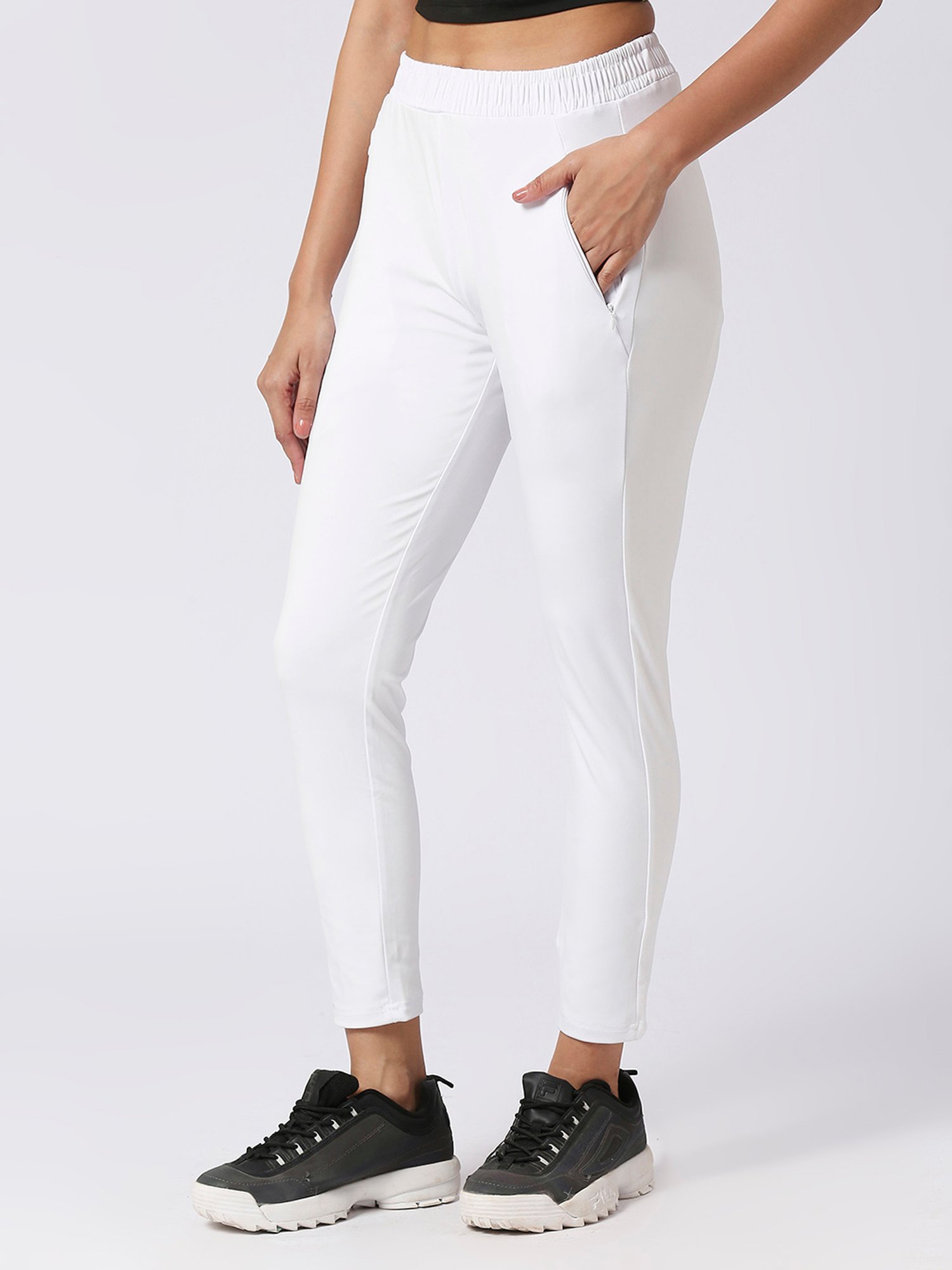 FITHUB White Slim Fit High Rise Trackpants
