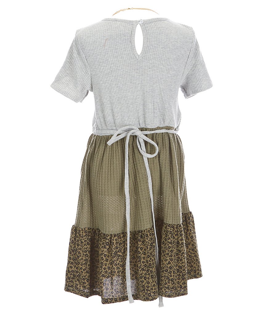 Rare Editions Big Girls 7-16 Short-Sleeve Mixed Media Rib Knit Babydoll Dress