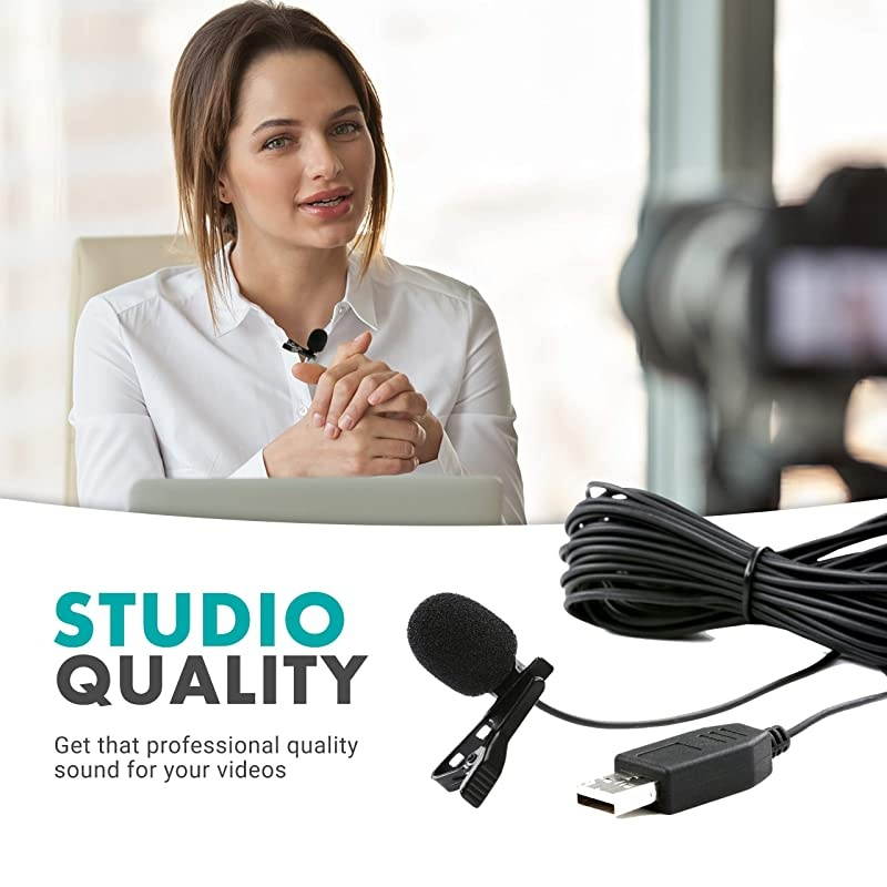 M1 USB Lavalier Lapel Clip-on Omnidirectional Microphone for Laptop, PC and Mac, Perfect Podcasting, Gaming, Streaming and Desktop Mic (20-Foot Cord)