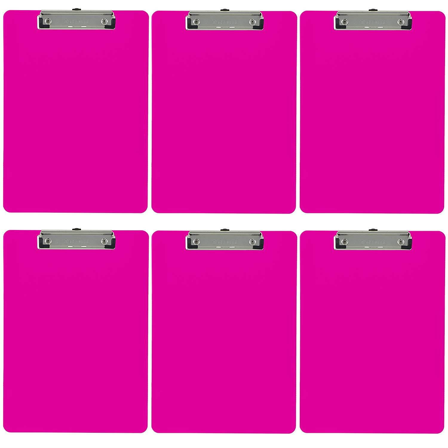Trade Quest Plastic Clipboard Opaque Color Letter Size Low Profile Clip (Pack of 6) (Pink)